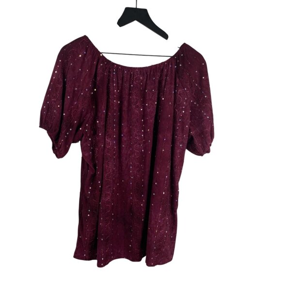 Shannon Ford New York Top Burgundy Sz 3X Embroidered Sequins Boho Peasant - Picture 2 of 11